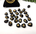 Black Agate Rune Sets with Velvet Pouch and Grid: Rune Sets with Velvet Pouch Only