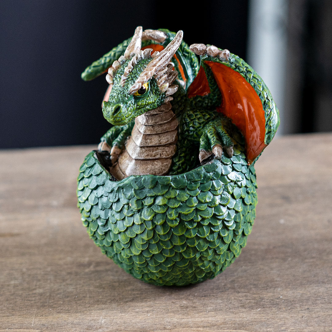 Green & Red Dragon Hatchling in Egg Figurine