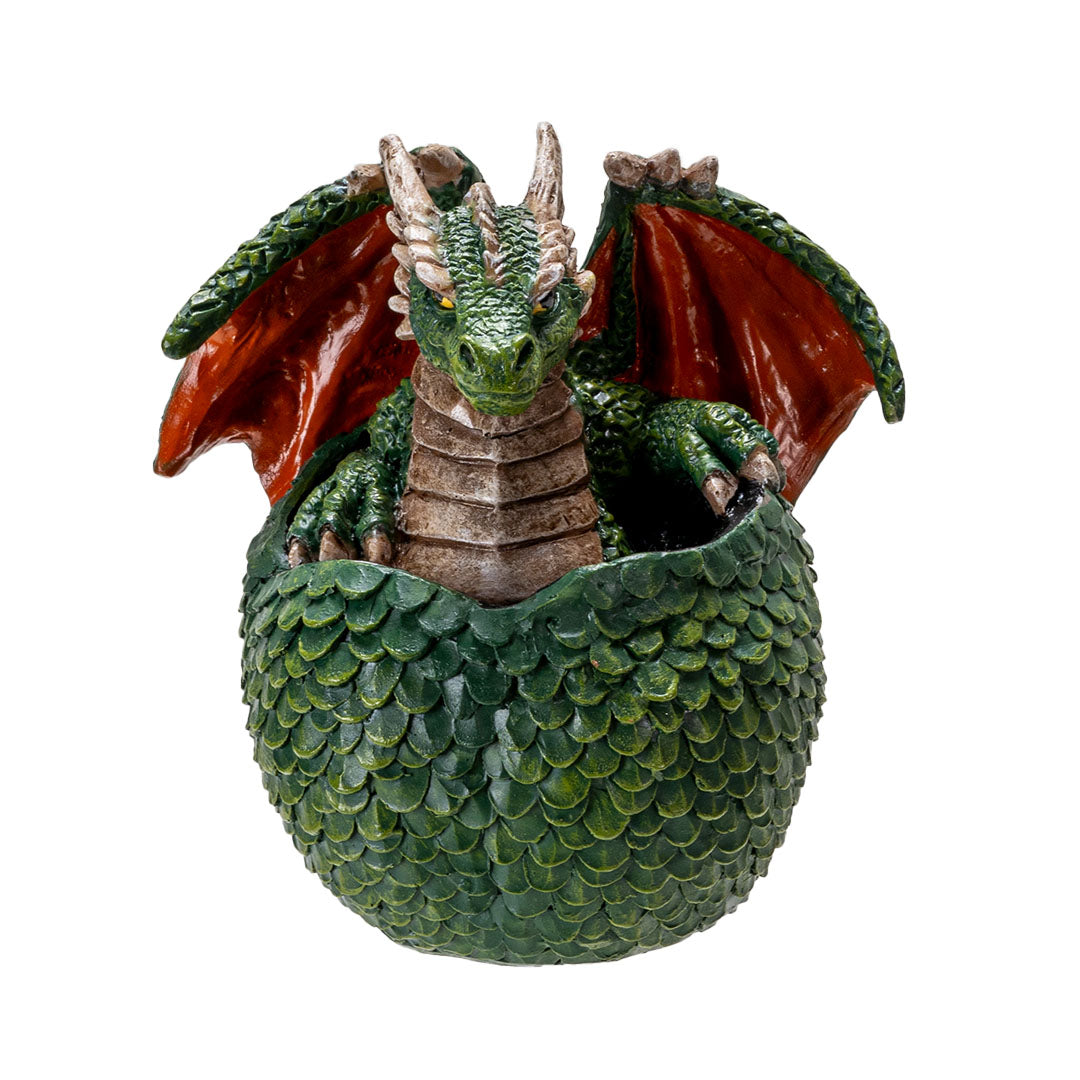 Green & Red Dragon Hatchling in Egg Figurine