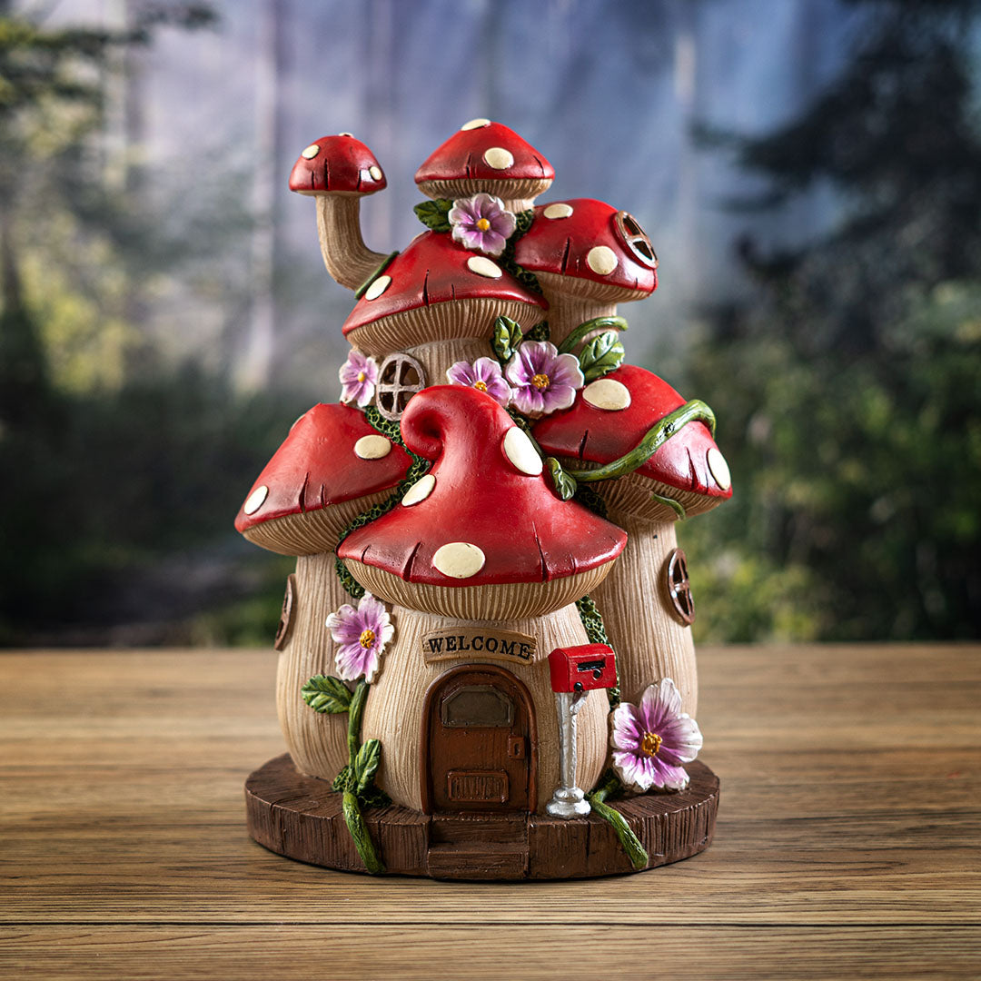 Flowery Toadstool Mushroom House with LED Figurine