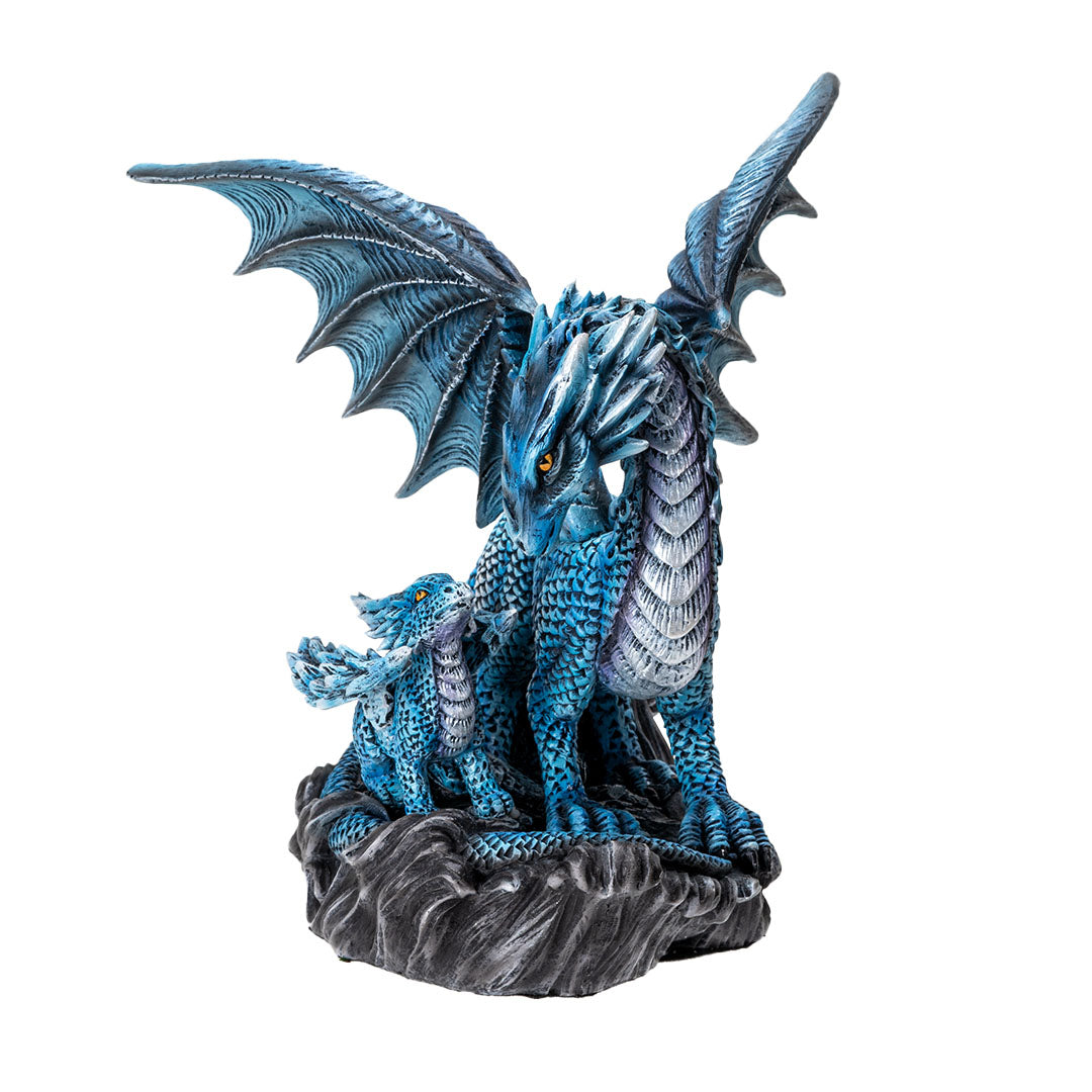 Blue Water Dragon with Hatchling Figurine