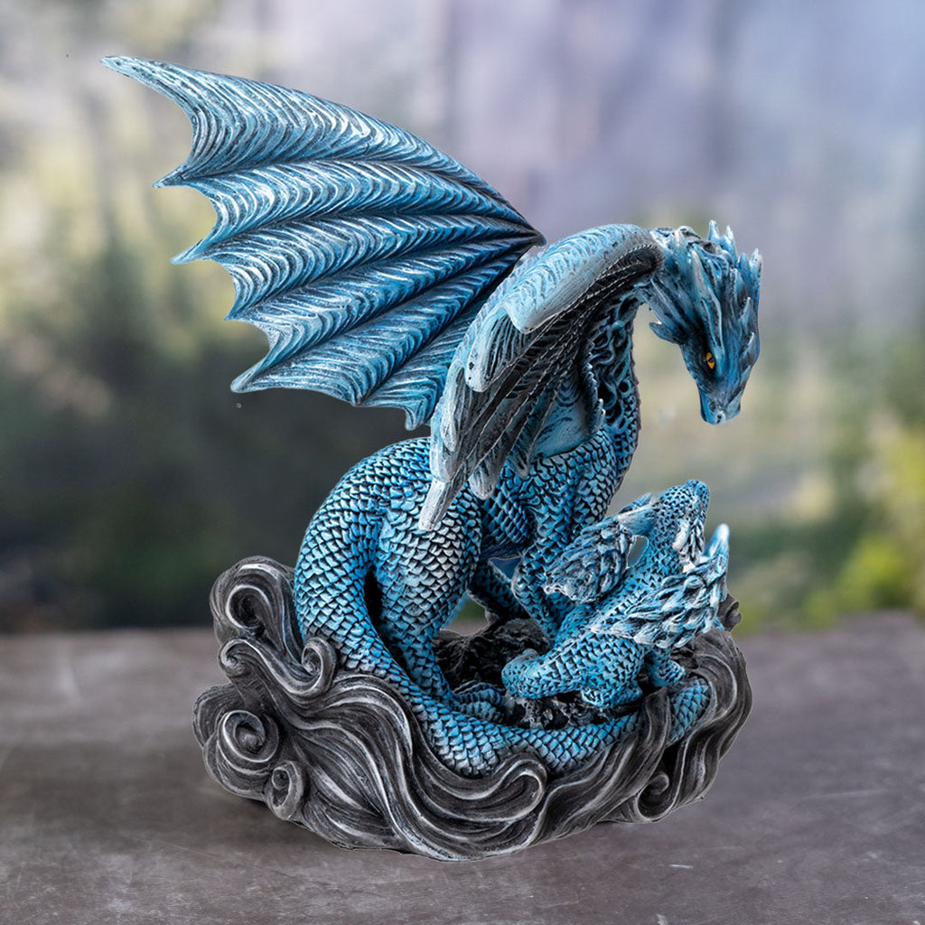 Blue Water Dragon with Hatchling Figurine