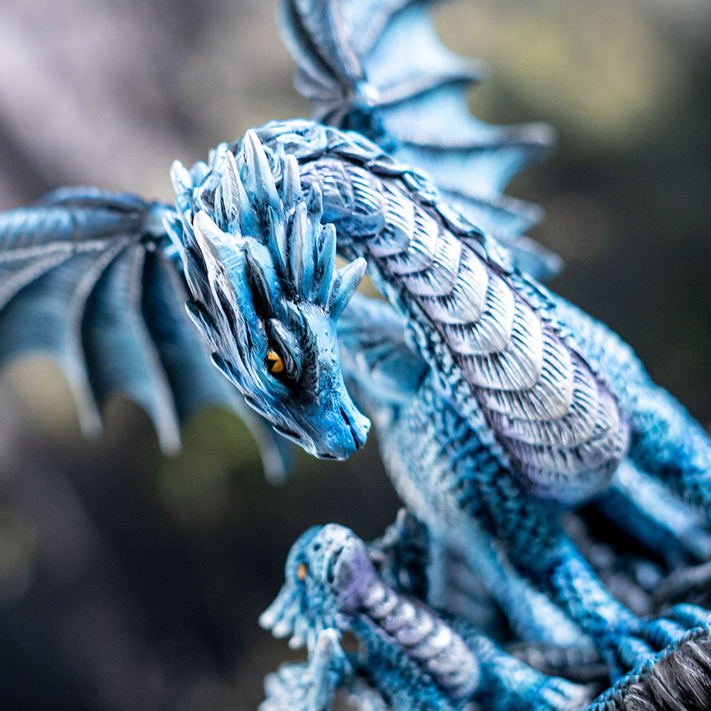 Blue Water Dragon with Hatchling Figurine