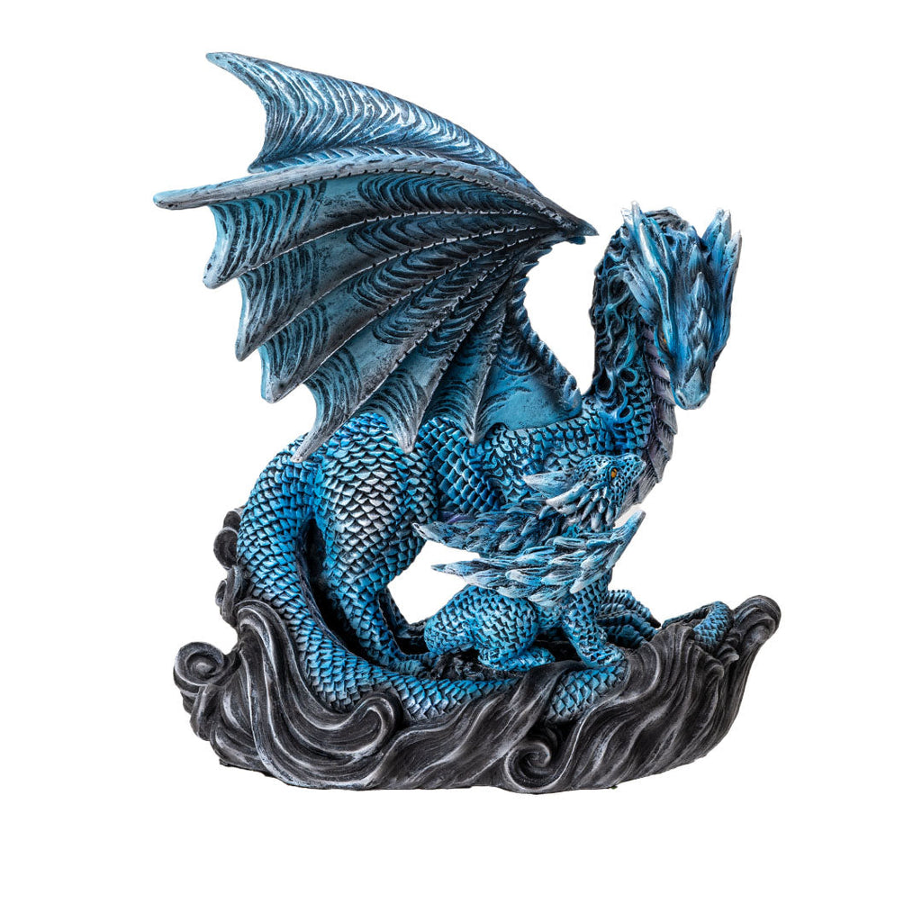 Blue Water Dragon with Hatchling Figurine