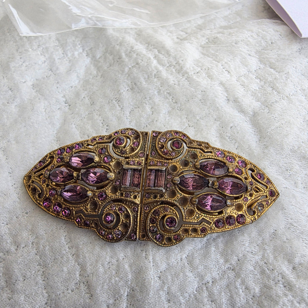 Antique Art Deco Genuine Amethyst Cloak Clip / Brooch