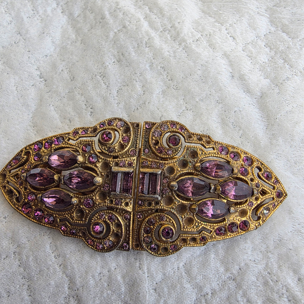 Antique Art Deco Genuine Amethyst Cloak Clip / Brooch