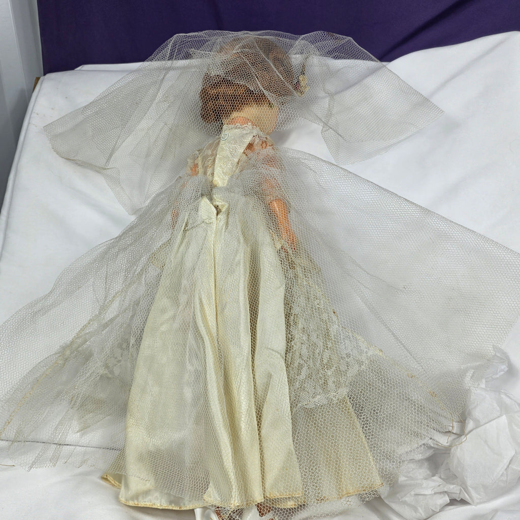 Vintage Bride Doll — 1950s Hard Plastic with Lace Gown & Veil
