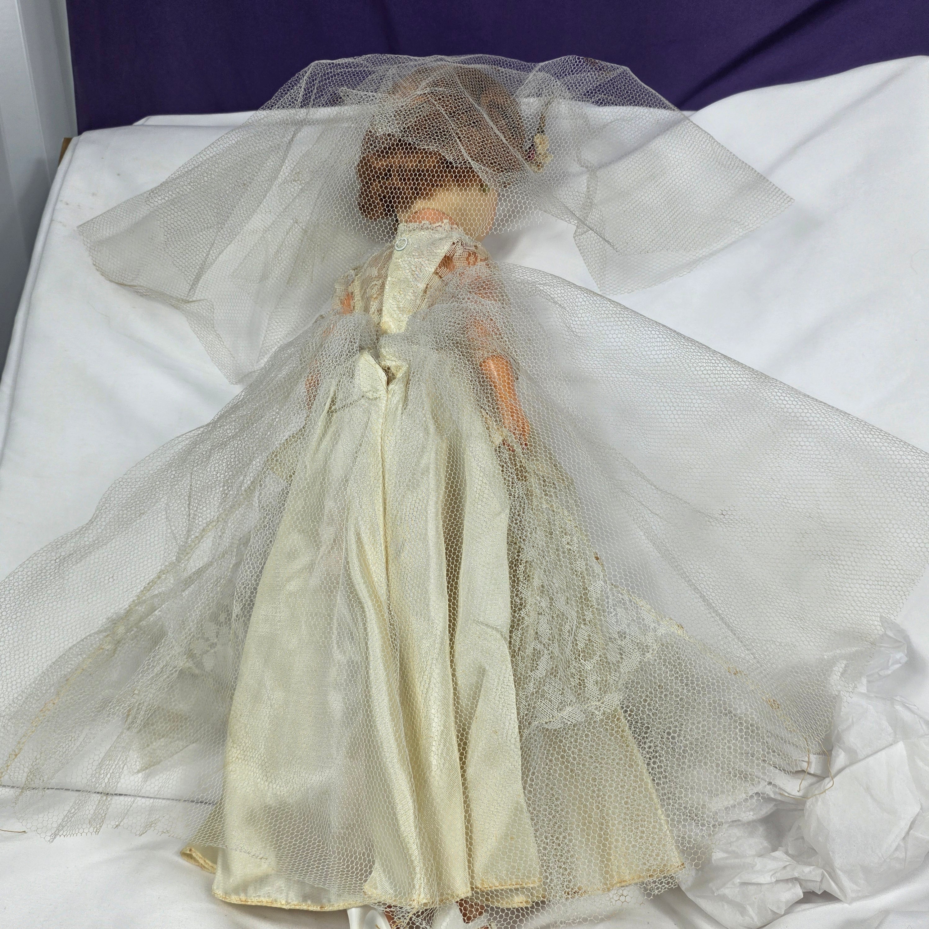 Vintage Bride Doll — 1950s Hard Plastic with Lace Gown & Veil