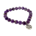 Elastic Bracelet 8mm Round Beads - Amethyst w/ Pentacle