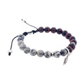 Elastic Bracelet 8mm Round Beads - Red Tiger Eye & Jasper w/ Feather
