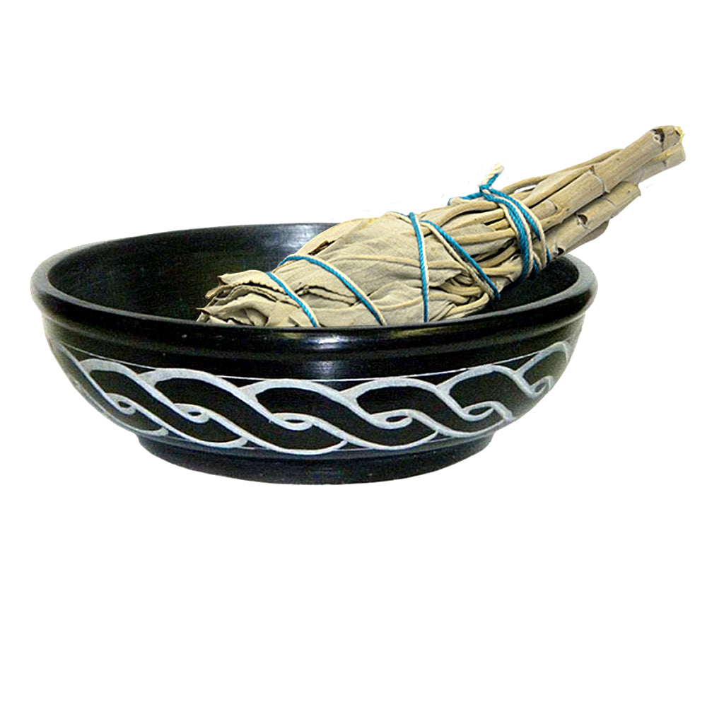 Black Soap Stone Carved Bowl 5"
