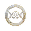 White w/Gold Triple Moon Pentagram Metal Altar Tile