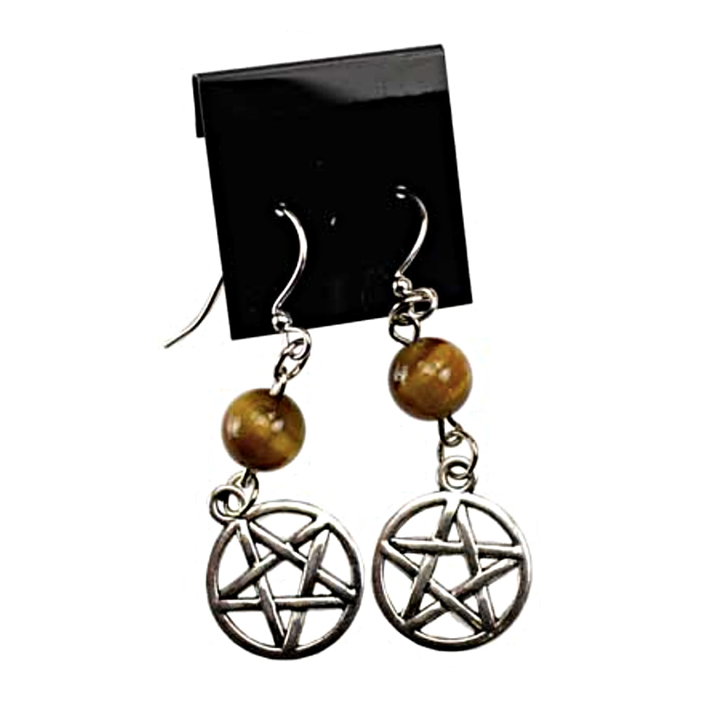 Tiger's Eye Pentagram Earrings