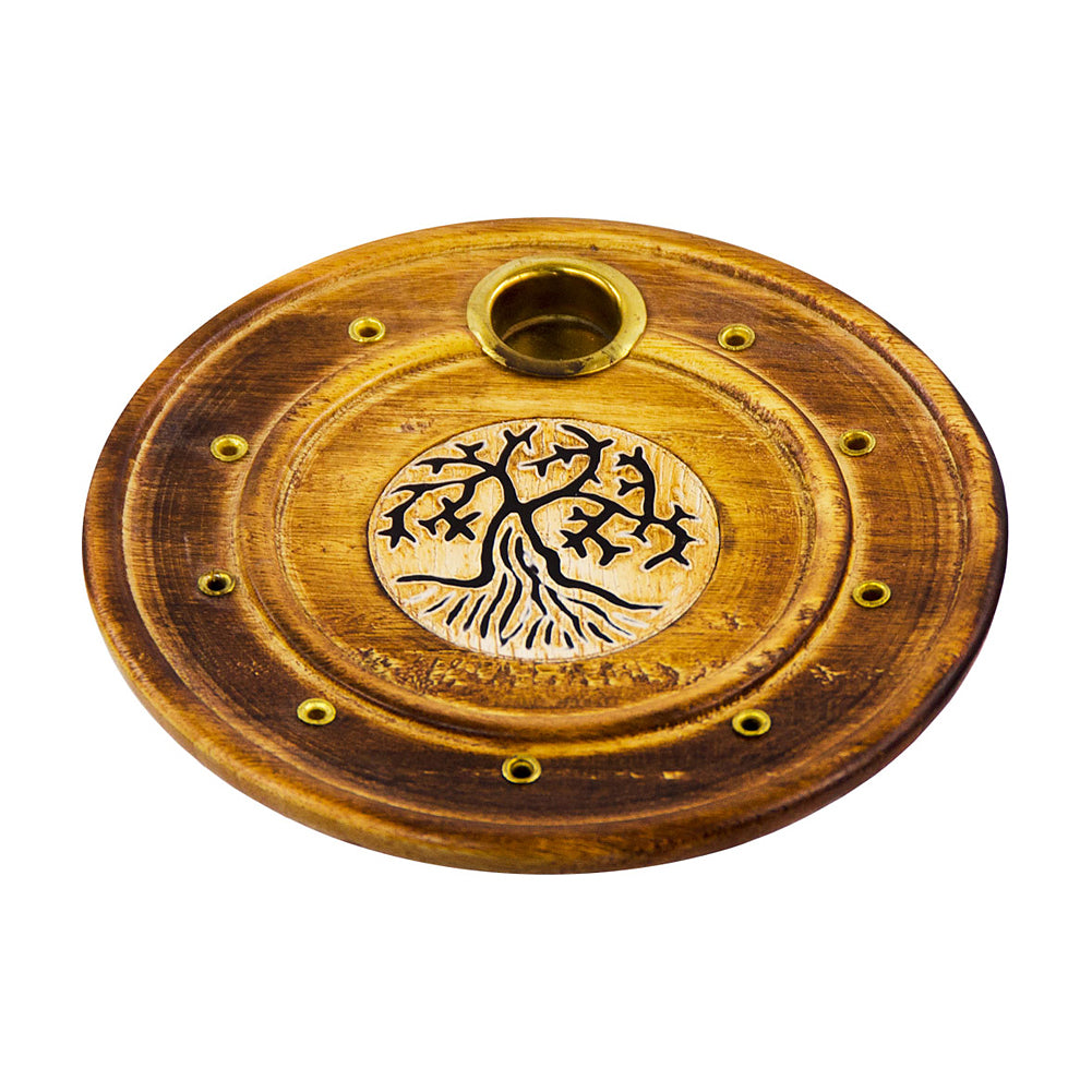 Tree of Life Wood Round Cone Burner