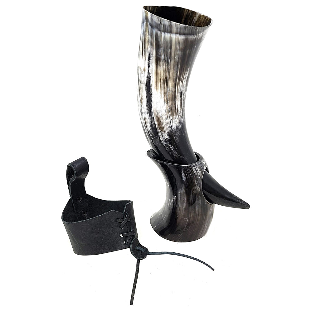 Authentic Medieval Viking Drinking Horn with Stand
