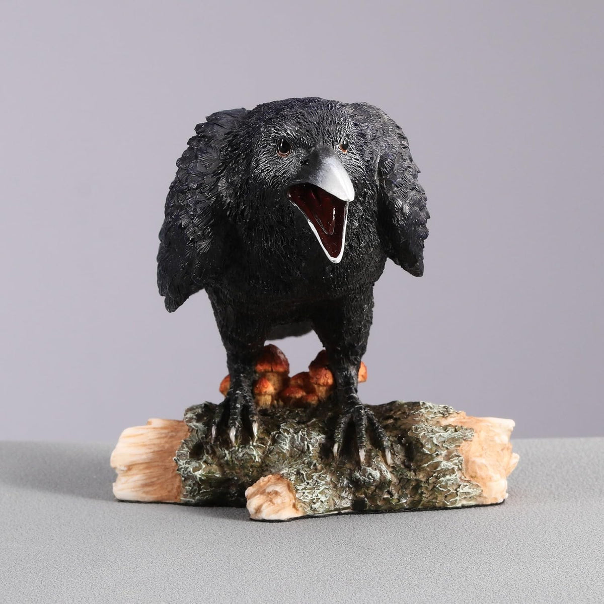 Crow Standing on a Log Figurine