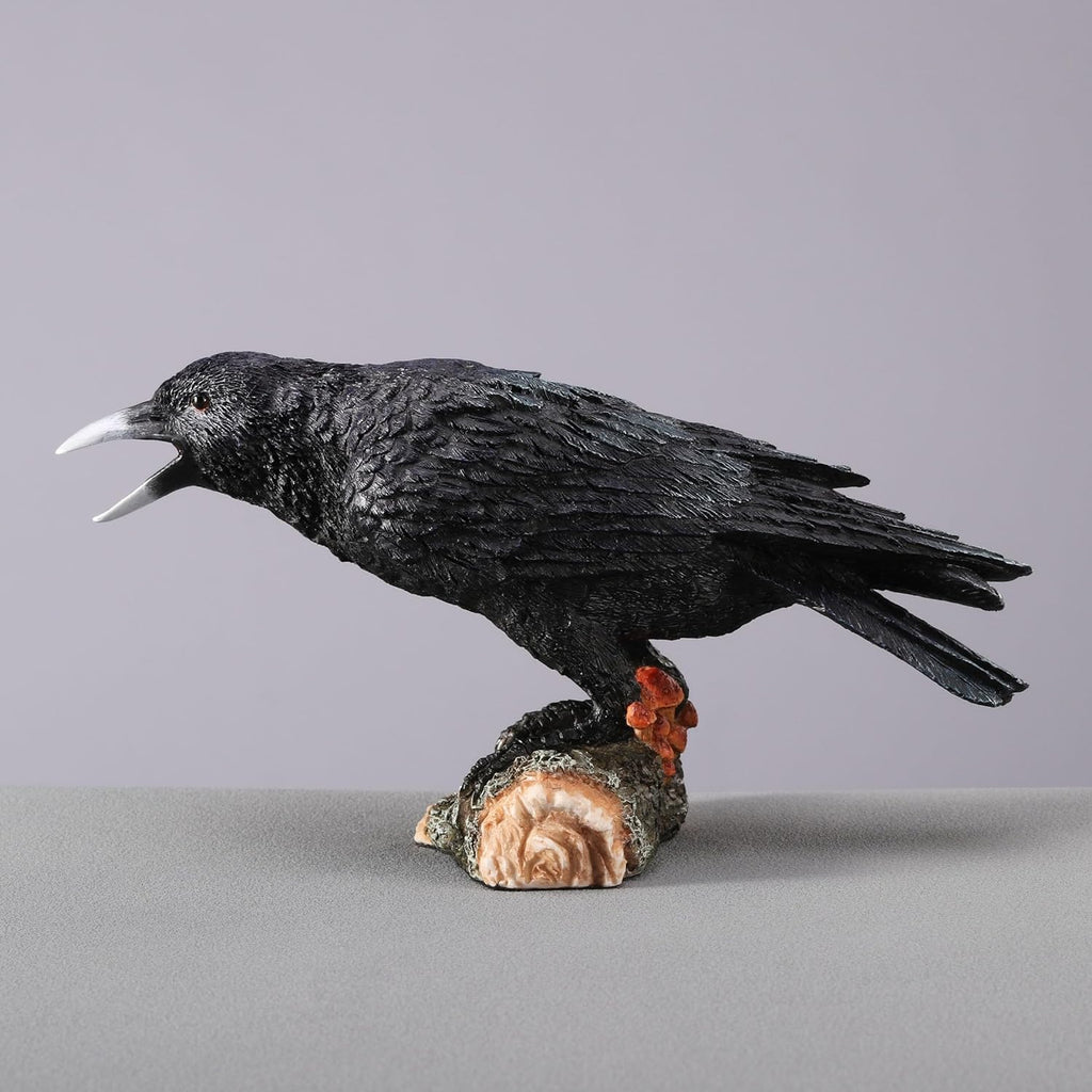 Crow Standing on a Log Figurine