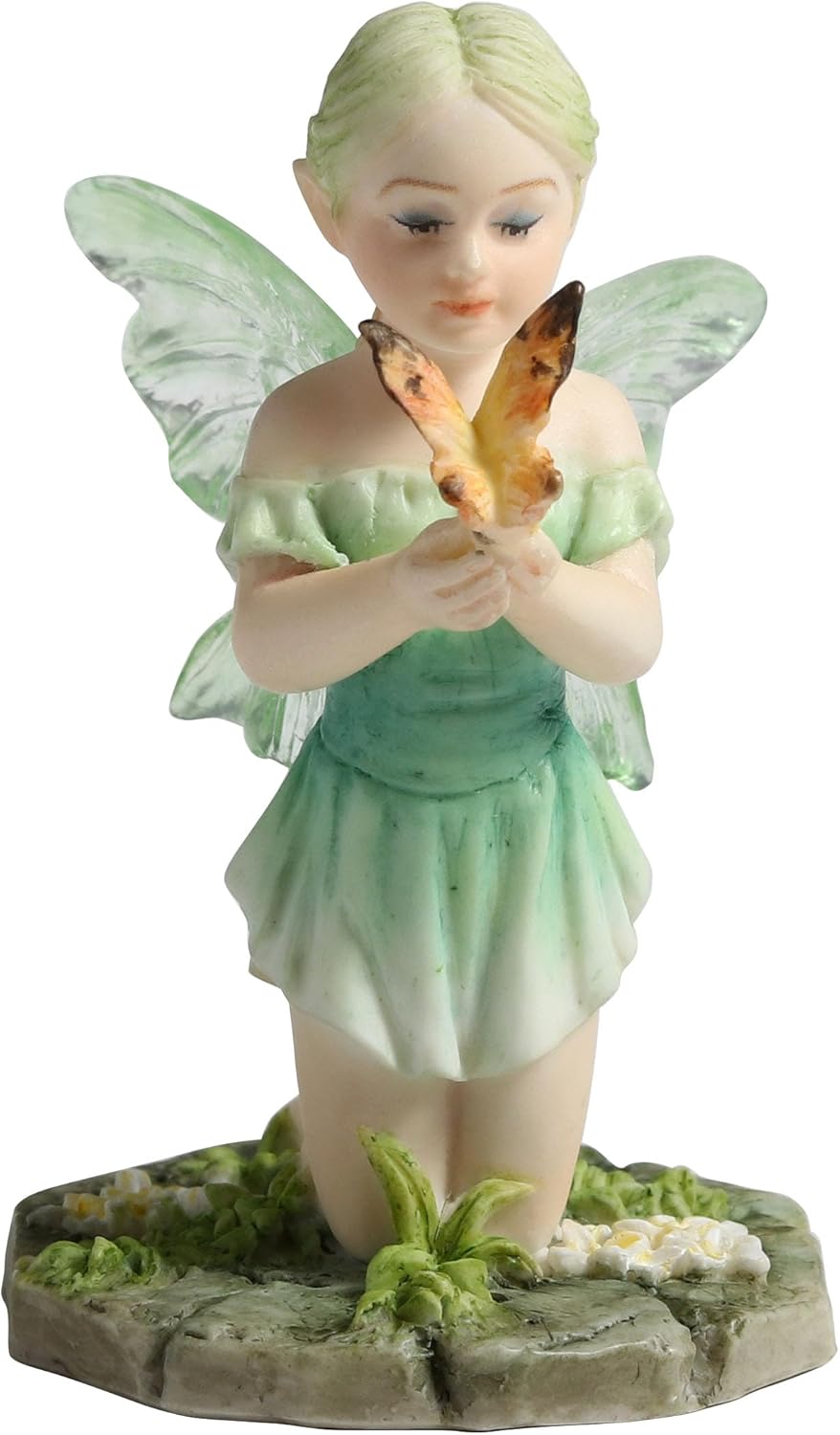 Pale Green Kneeling Butterfly Fairy Figurine