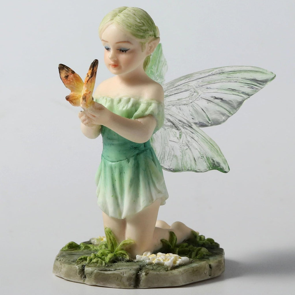 Pale Green Kneeling Butterfly Fairy Figurine
