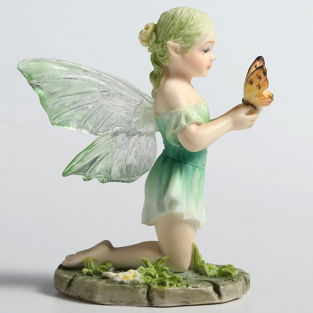 Pale Green Kneeling Butterfly Fairy Figurine