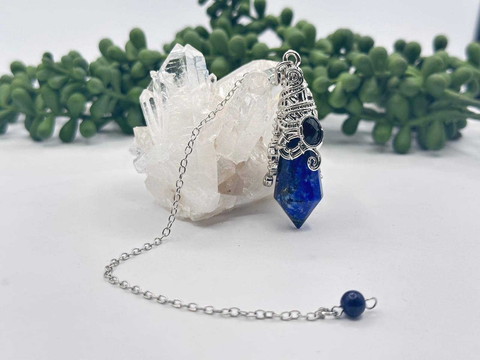 Gemstone Pendulum  12 Faceted Antique Silver Color : Lapis Lazulli