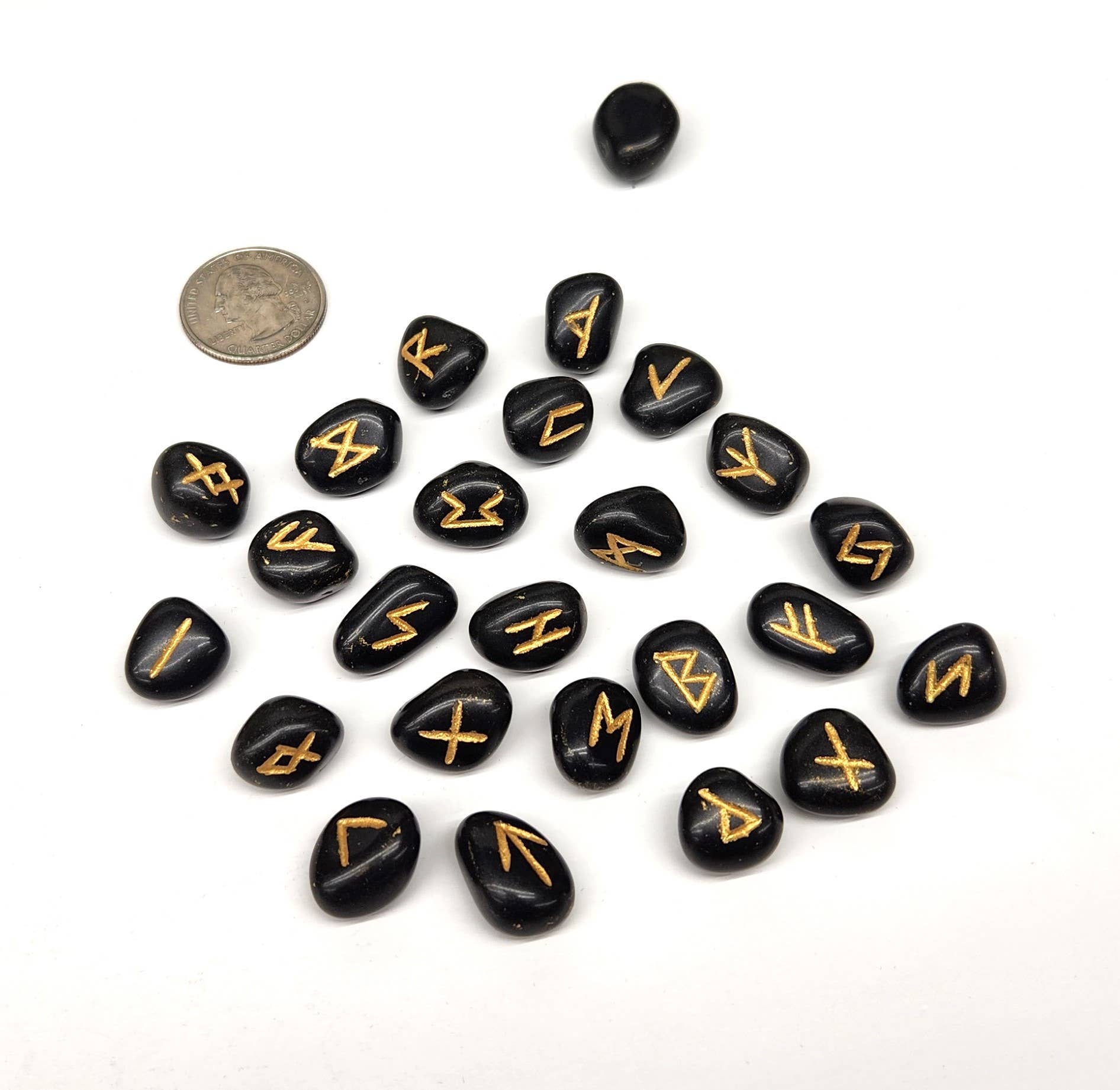 Black Agate Rune Sets with Velvet Pouch and Grid: Rune Sets with Velvet Pouch Only