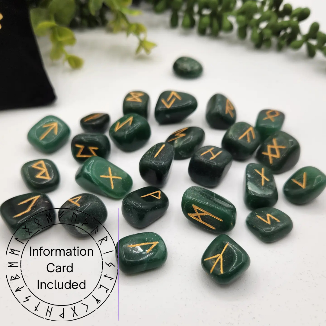Jade Rune Sets with Velvet Pouch and Grid: Rune Sets with Velvet Pouch Only