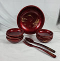 Vintage Japanese Lacquerware Salad Bowl Set — Mount Fuji & Peony Gold Inlay