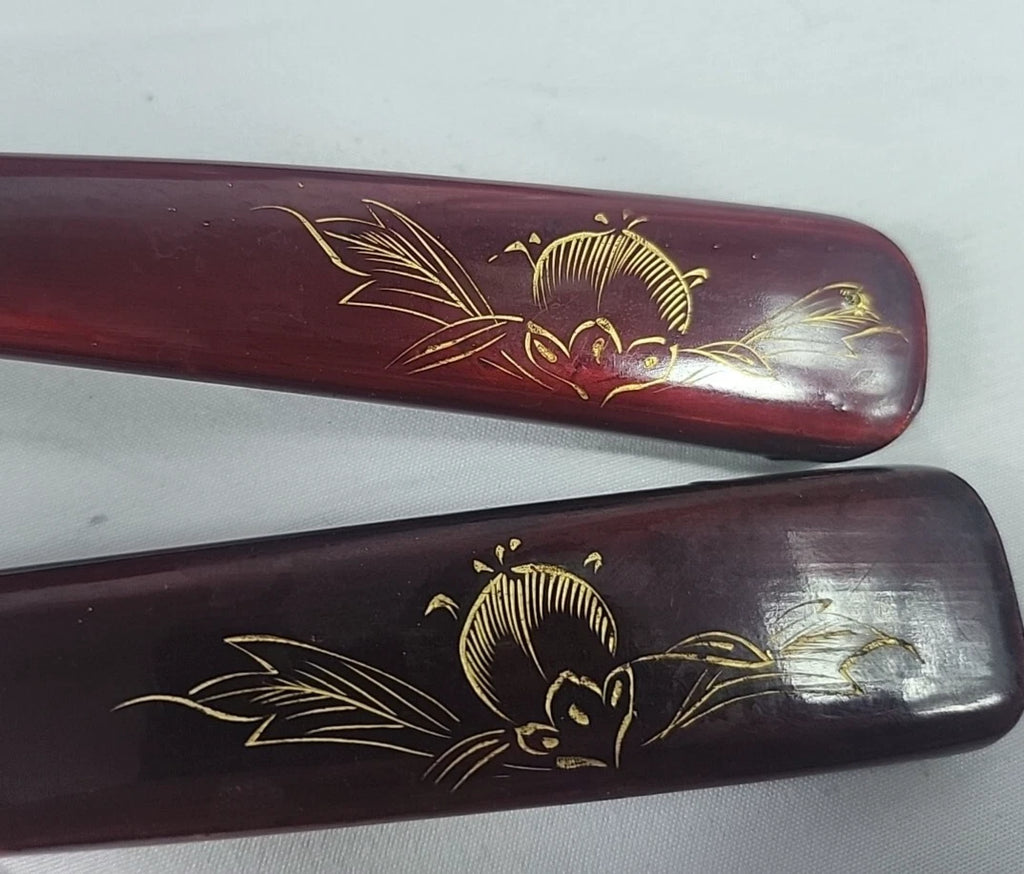 Vintage Japanese Lacquerware Salad Bowl Set — Mount Fuji & Peony Gold Inlay
