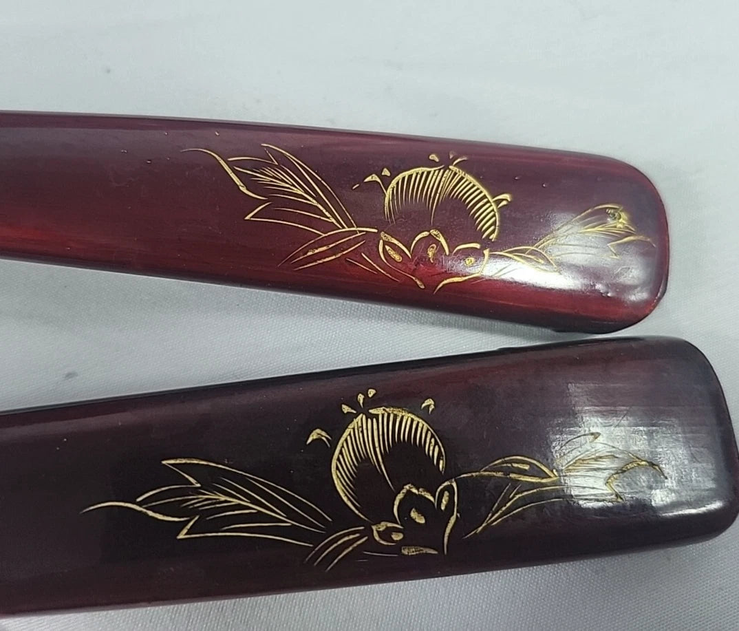 Vintage Japanese Lacquerware Salad Bowl Set — Mount Fuji & Peony Gold Inlay