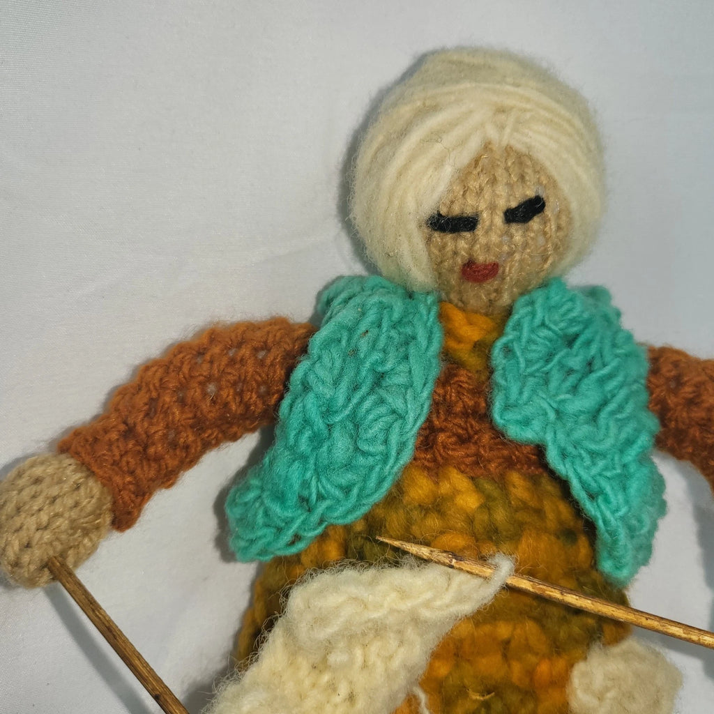 Handmade Folk Art Knitting Grandmother Doll — Vintage Crone Figure