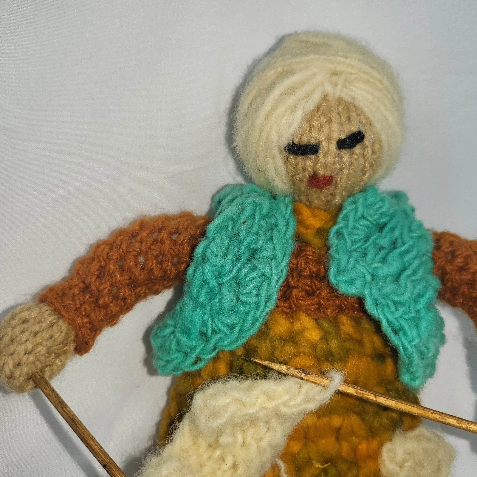 Handmade Folk Art Knitting Grandmother Doll — Vintage Crone Figure
