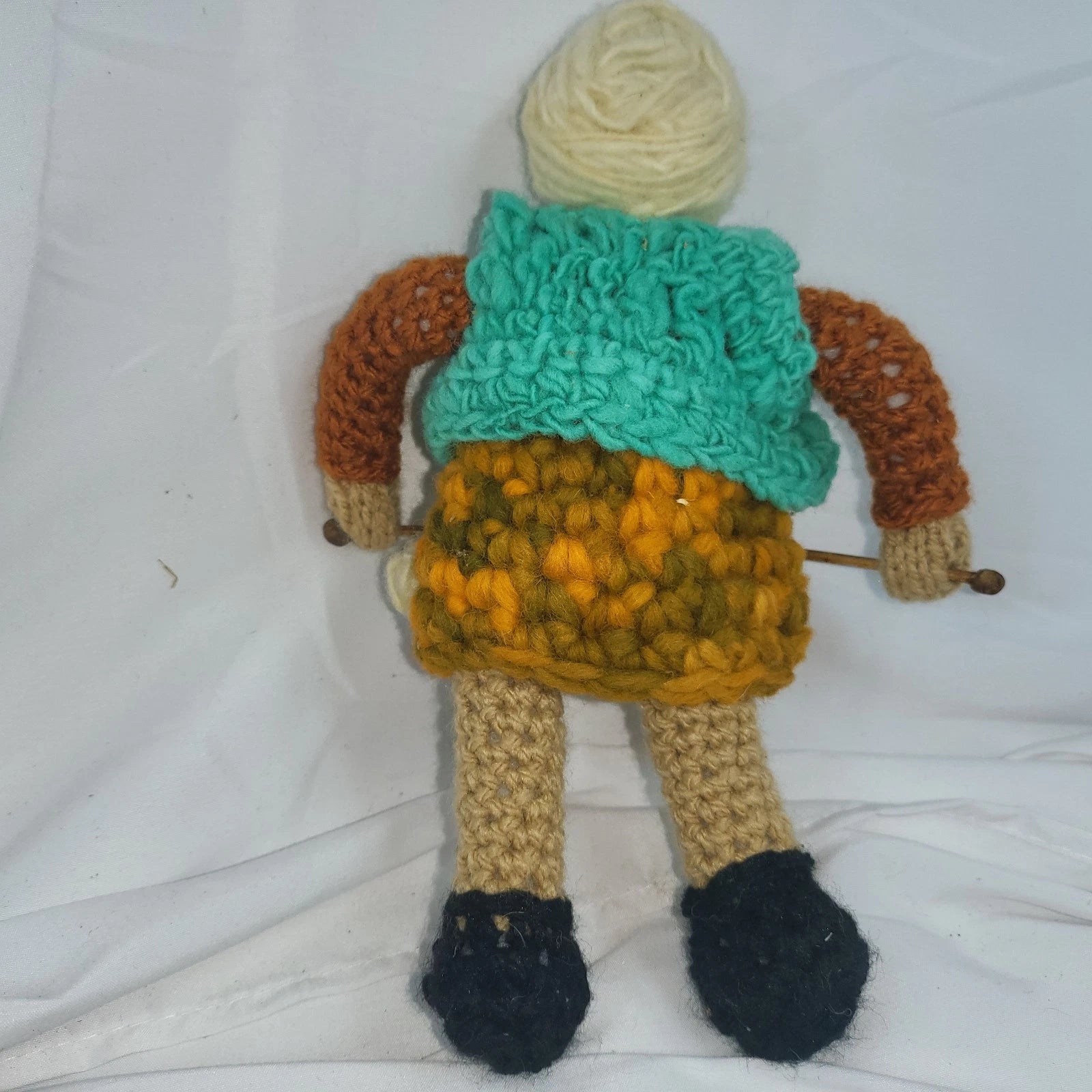 Handmade Folk Art Knitting Grandmother Doll — Vintage Crone Figure