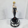 Enesco Barbie Glamour Collection porcelain bisque musical figurine in black glitter gown at vintage microphone on piano key base