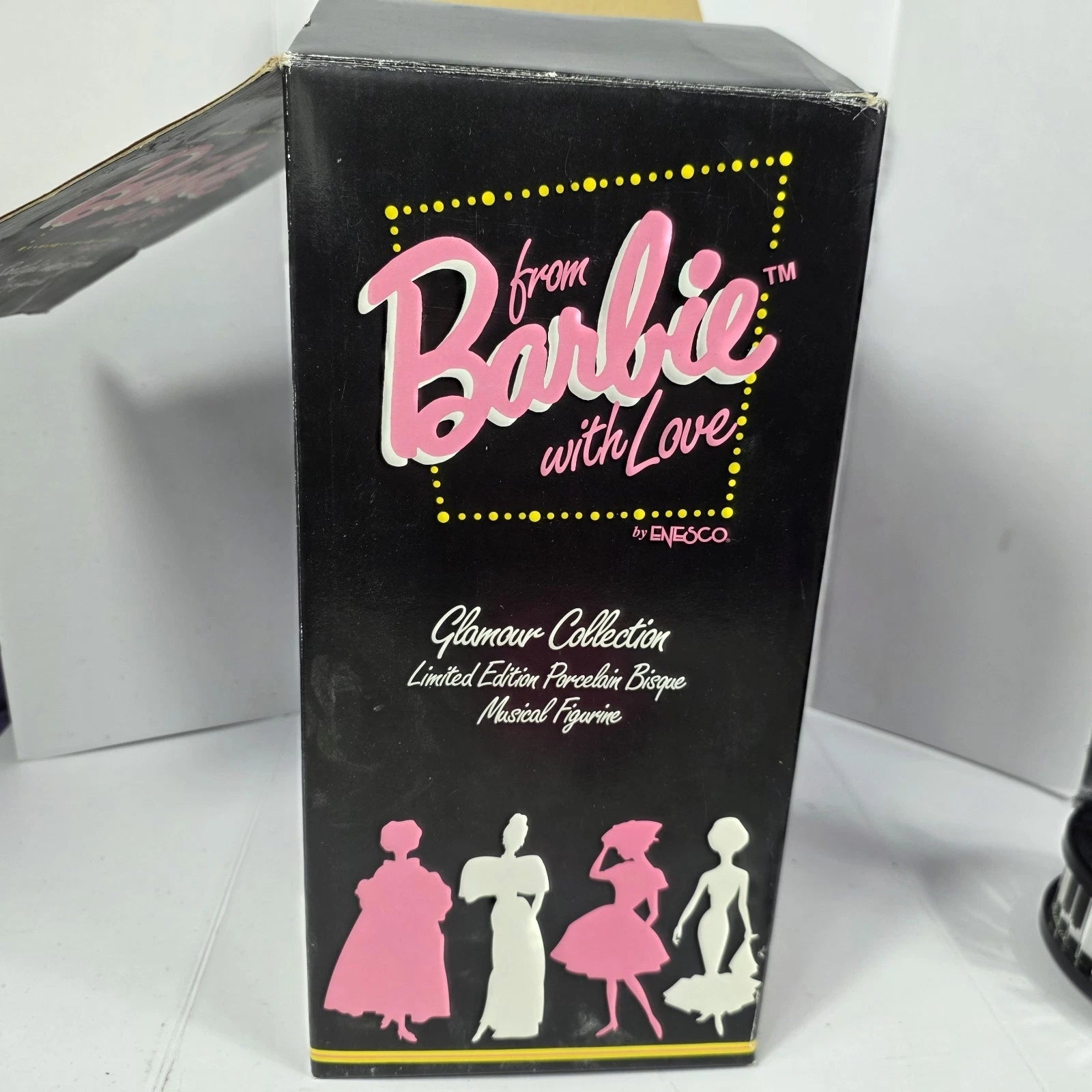 Original black From Barbie with Love box showing Glamour Collection Limited Edition Porcelain Bisque Musical Figurine
